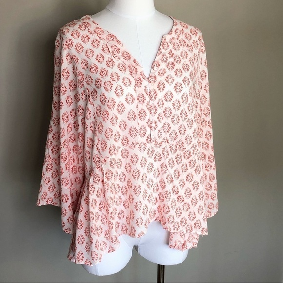 GRAND & Greene white/orange flouncy flowy lightweight boho baggy top M - Picture 1 of 10
